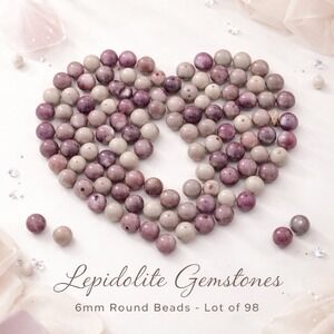 98 Lepidolite 6mm Round Gemstone Beads Center Drilled Jewelry Making Lot Natural